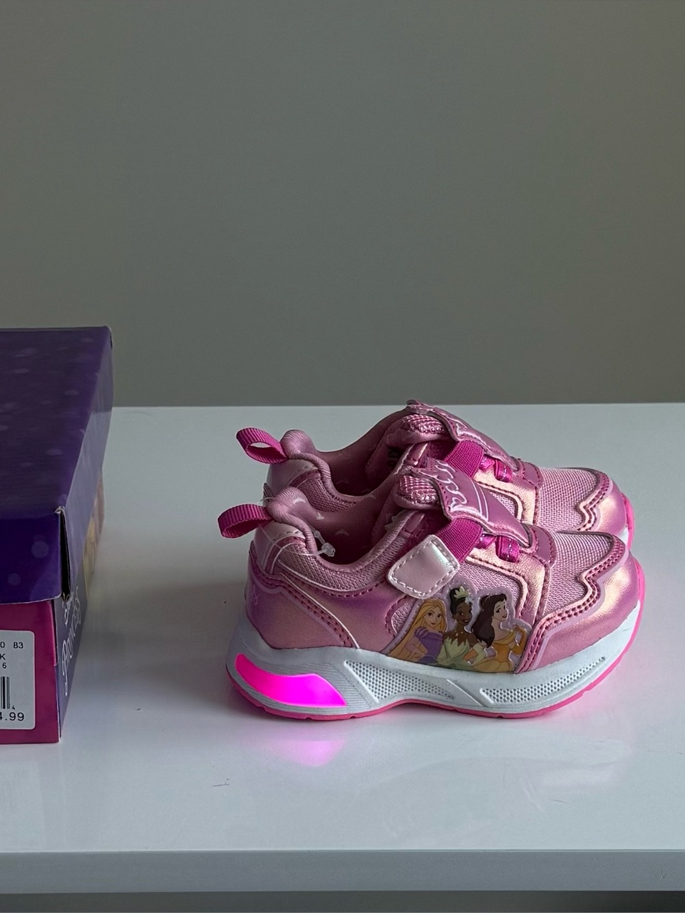 Disney Princess Girls' Pink Light-Up Sneakers with Crown Detail
